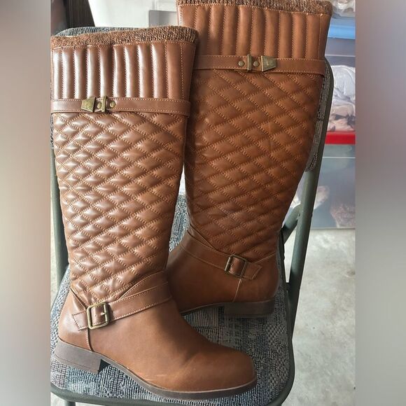 Just Fab Brown Knee Quilted Boots - Picture 7 of 16
